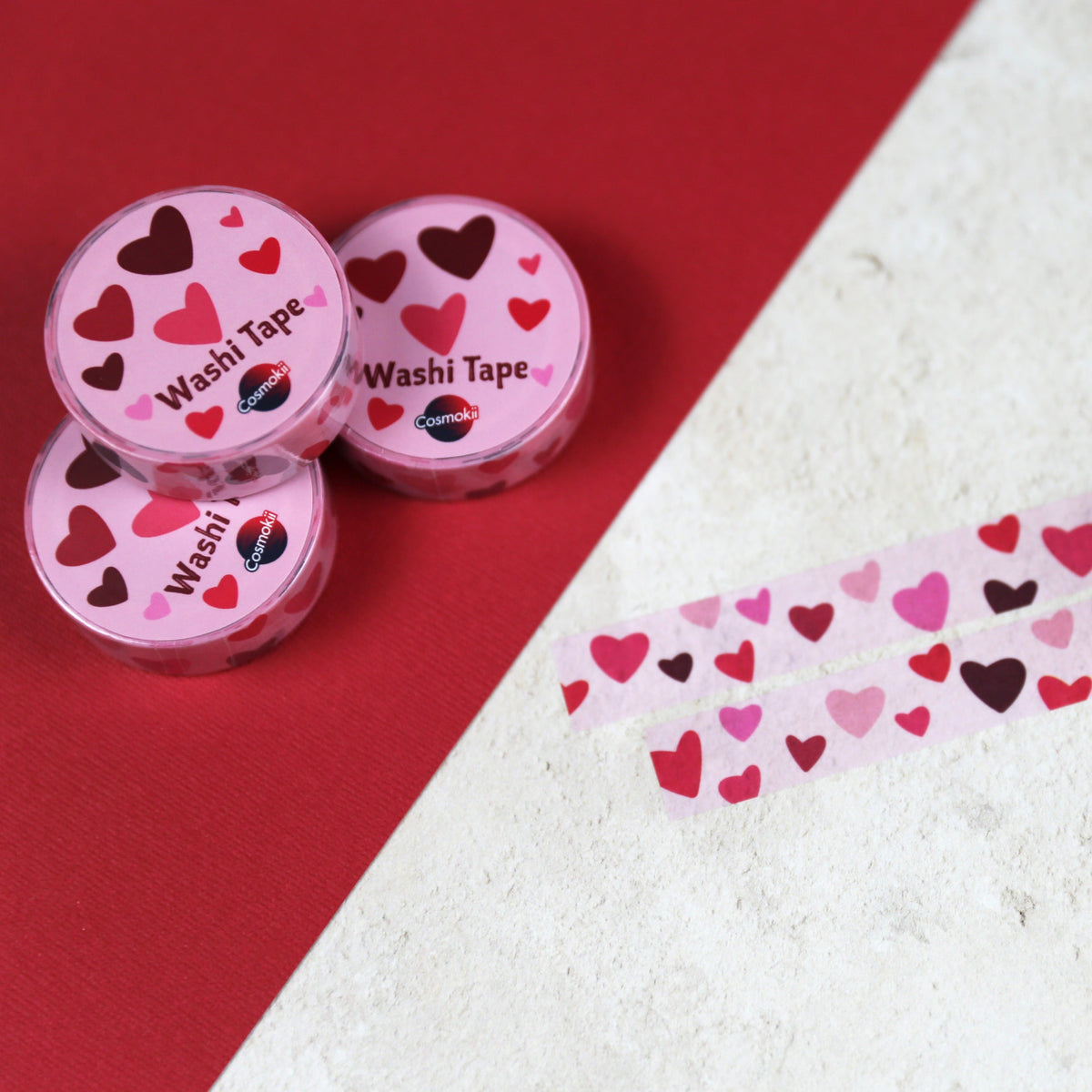 Red and Pink Skewed Hearts Washi, Valentine Washi Tape